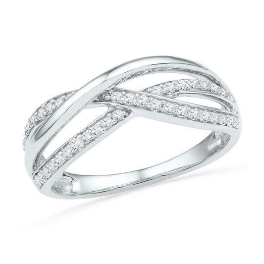 14k White Gold Round Diamond Triple Woven Strand Band Ring 1/5 Cttw