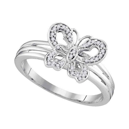 10k Two-tone Gold Round Diamond Butterfly Bug Ring 1/8 Cttw