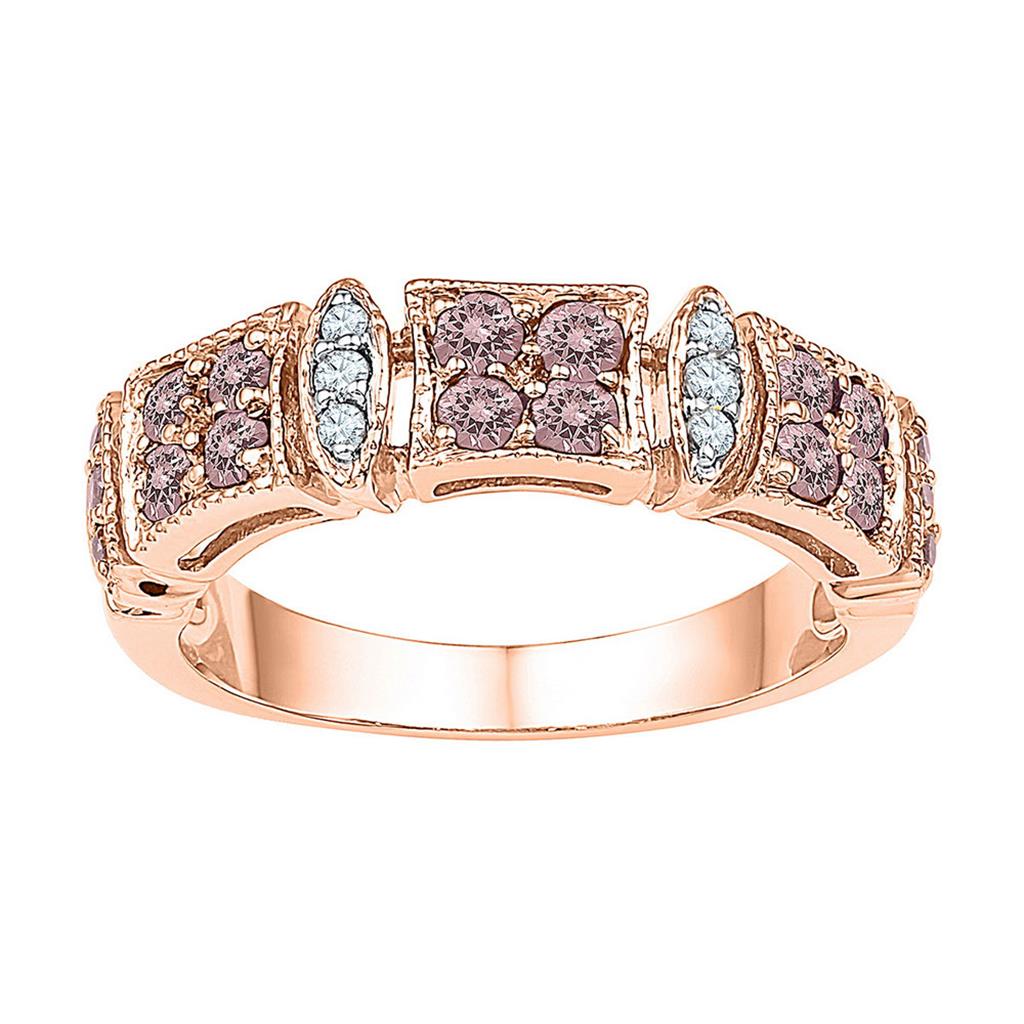 10k Rose Gold Round Morganite Diamond Band Ring 5/8 Cttw