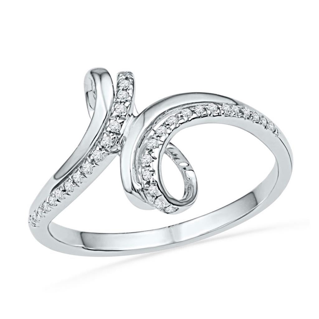 14k White Gold Round Diamond Bypass Band Ring 1/10 Cttw