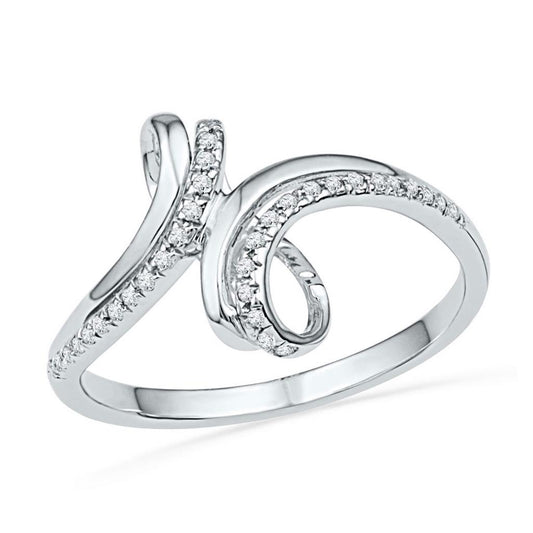 14k White Gold Round Diamond Bypass Band Ring 1/10 Cttw