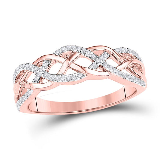 10k Rose Gold Round Diamond Braided Band Ring 1/5 Cttw