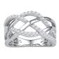 10k White Gold Round Diamond Woven Crossover Band Ring 1/3 Cttw