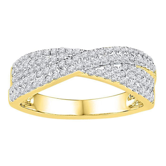10k Yellow Gold Round Diamond Crossover Band Ring 1/2 Cttw