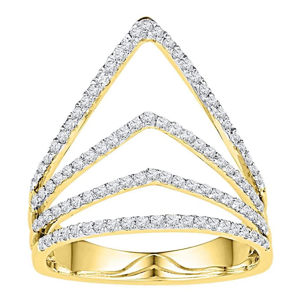10k Yellow Gold Round Diamond Chevron Fashion Ring 3/8 Cttw