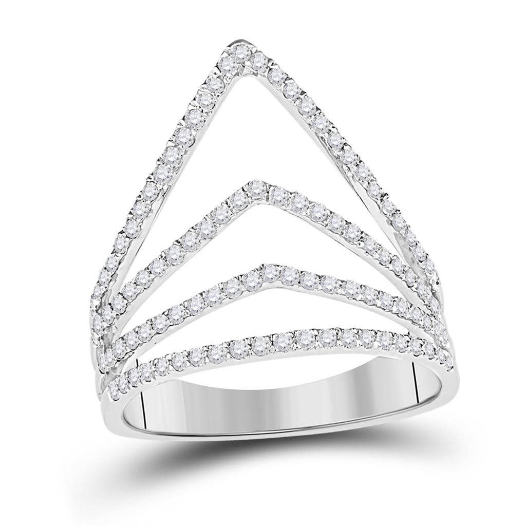 14k White Gold Round Diamond Chevron Fashion Ring 3/8 Cttw