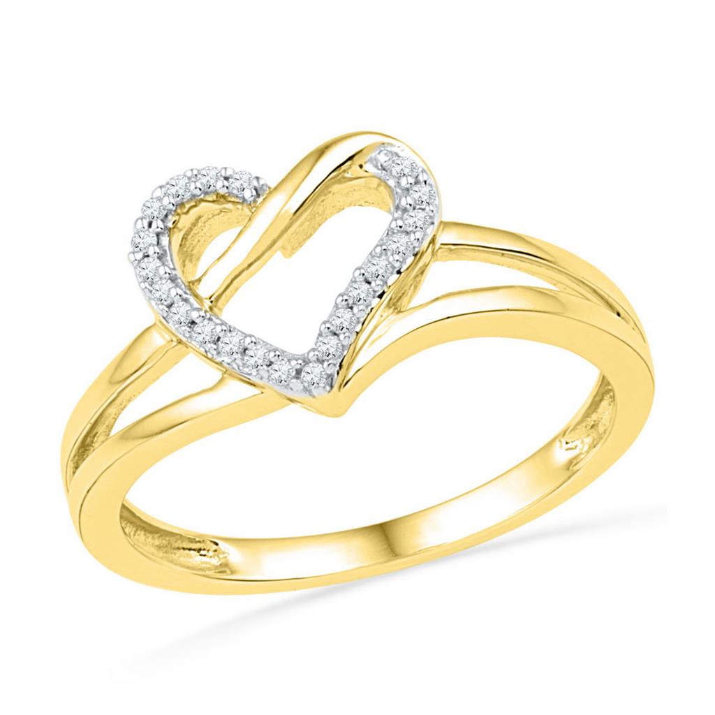 10k Yellow Gold Round Diamond Heart Outline Ring 1/20 Cttw