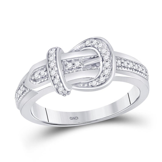 14k White Gold Round Diamond Belt Buckle Band Ring 1/5 Cttw