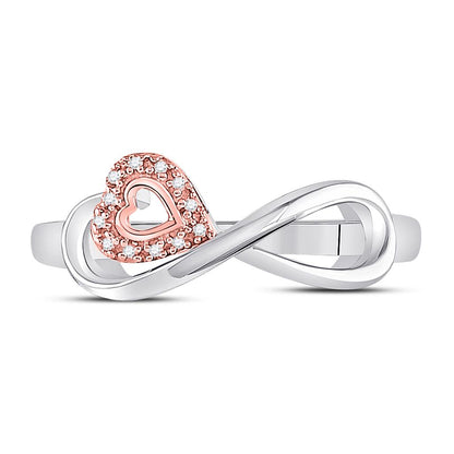 14k White Gold Round Diamond Rose-tone Heart Infinity Ring 1/20 Cttw
