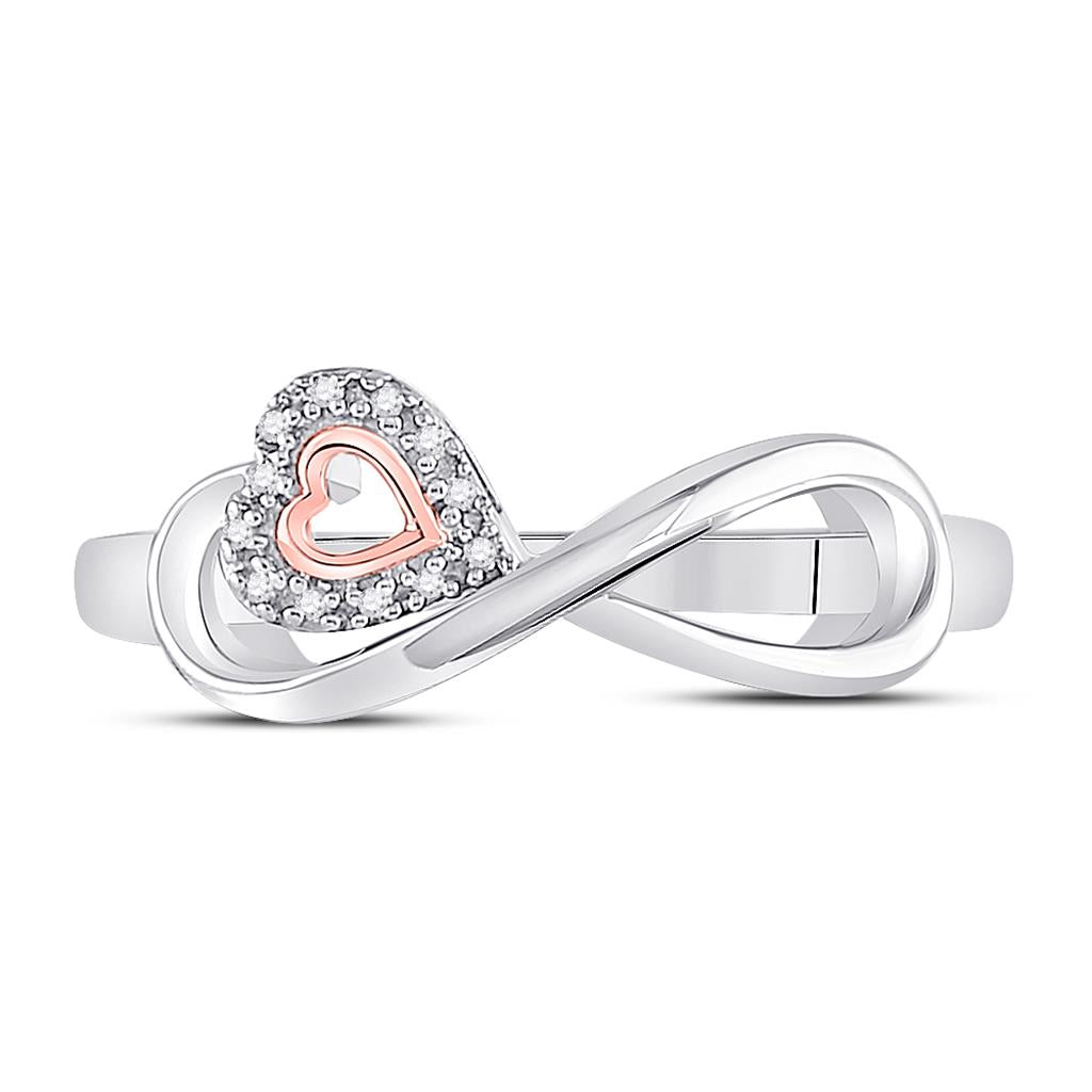 14k White Gold Round Diamond Rose-tone Heart Infinity Ring 1/20 Cttw