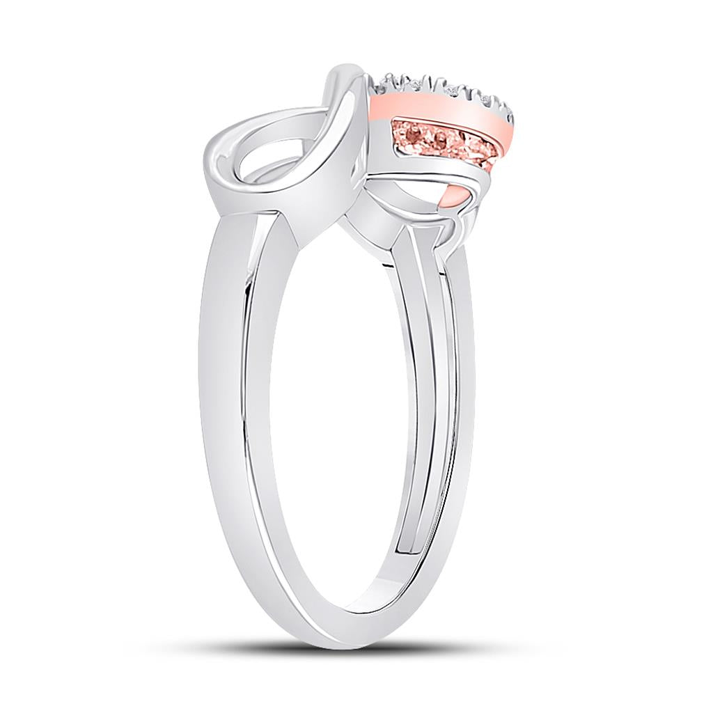 14k White Gold Round Diamond Rose-tone Heart Infinity Ring 1/20 Cttw