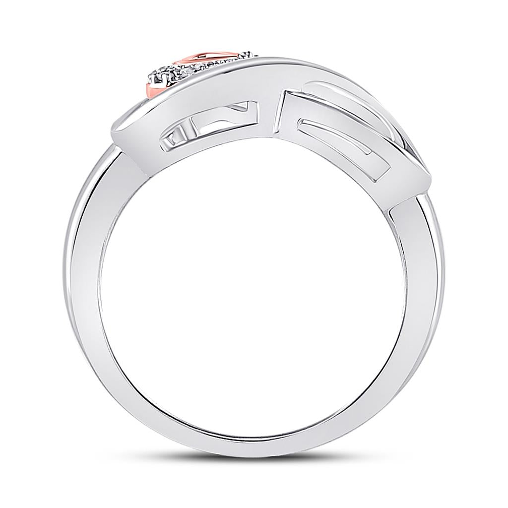 14k White Gold Round Diamond Rose-tone Heart Infinity Ring 1/20 Cttw