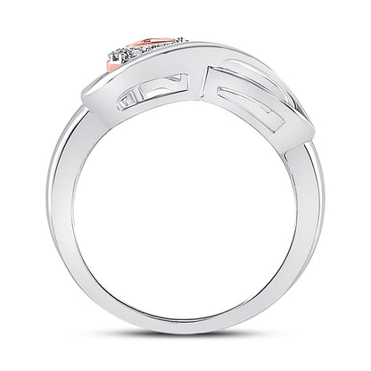 14k White Gold Round Diamond Rose-tone Heart Infinity Ring 1/20 Cttw