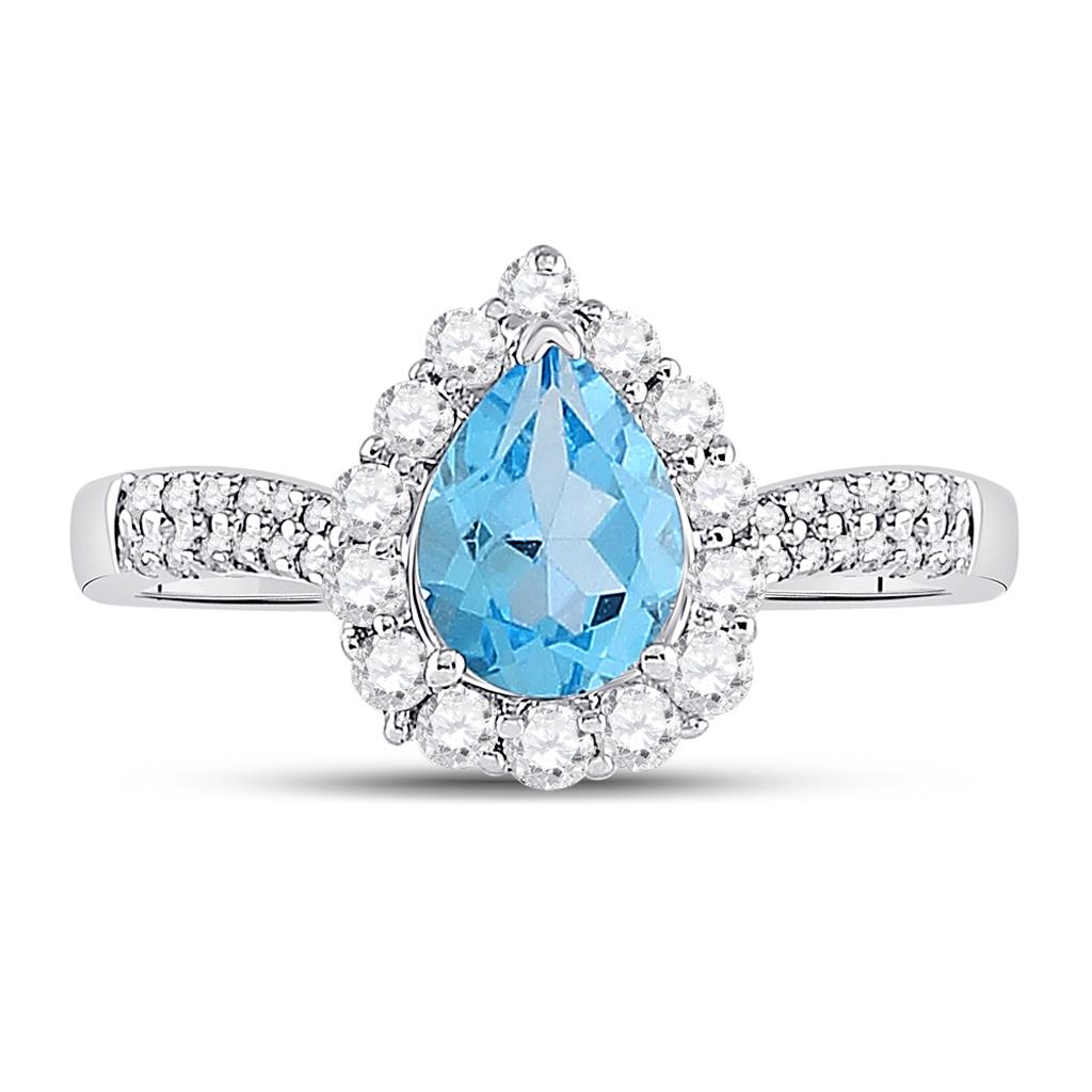 14k White Gold Pear Created Blue Topaz Solitaire Ring 2 Cttw