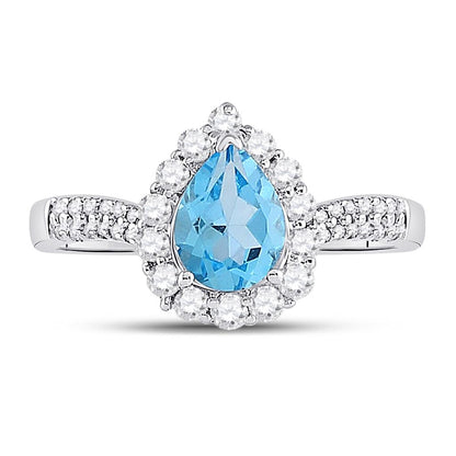 14k White Gold Pear Created Blue Topaz Solitaire Ring 2 Cttw