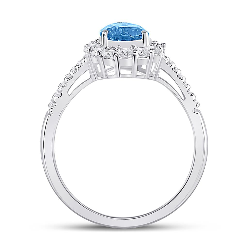 14k White Gold Pear Created Blue Topaz Solitaire Ring 2 Cttw