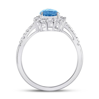 14k White Gold Pear Created Blue Topaz Solitaire Ring 2 Cttw
