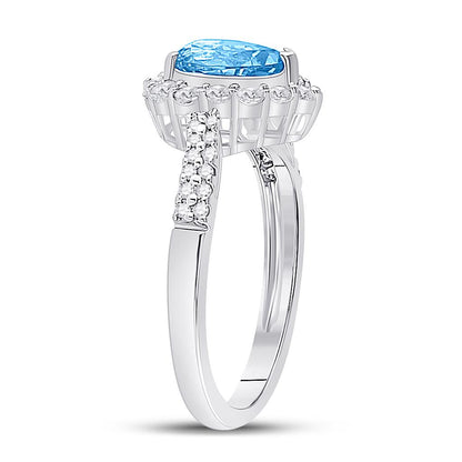 14k White Gold Pear Created Blue Topaz Solitaire Ring 2 Cttw