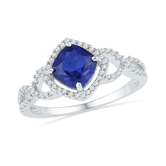 14k White Gold Cushion Created Blue Sapphire Solitaire Ring 1 Cttw