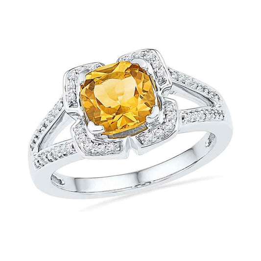 14k White Gold Round Created Citrine Solitaire Ring 1-5/8 Cttw