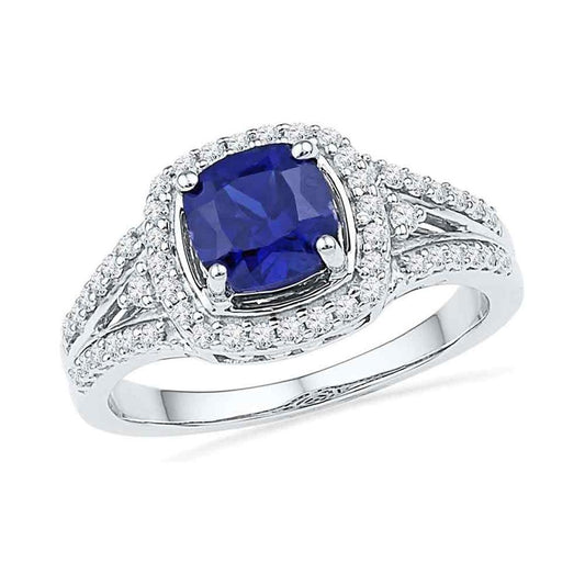 14k White Gold Created Blue Sapphire Solitaire Ring 2 Cttw