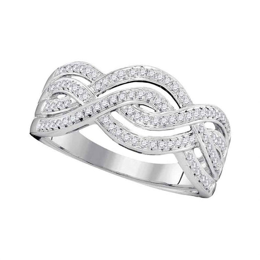 14k White Gold Round Diamond Wave Crossover Band Ring 1/4 Cttw