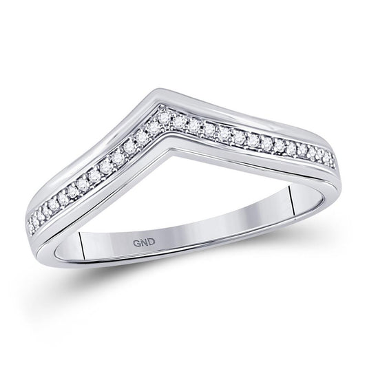 14k White Gold Round Diamond Chevron Band Ring 1/10 Cttw