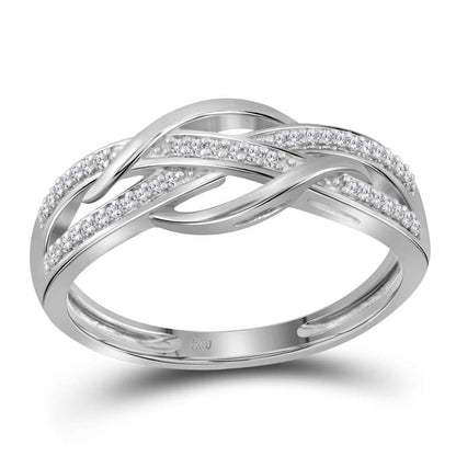 14kt White Gold Round Diamond Woven Strand Band Ring 1/10 Cttw