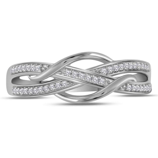 14kt White Gold Round Diamond Woven Strand Band Ring 1/10 Cttw