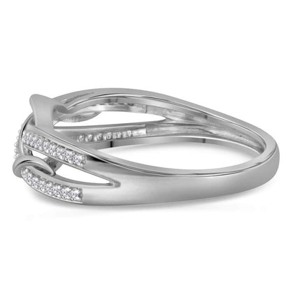 14kt White Gold Round Diamond Woven Strand Band Ring 1/10 Cttw