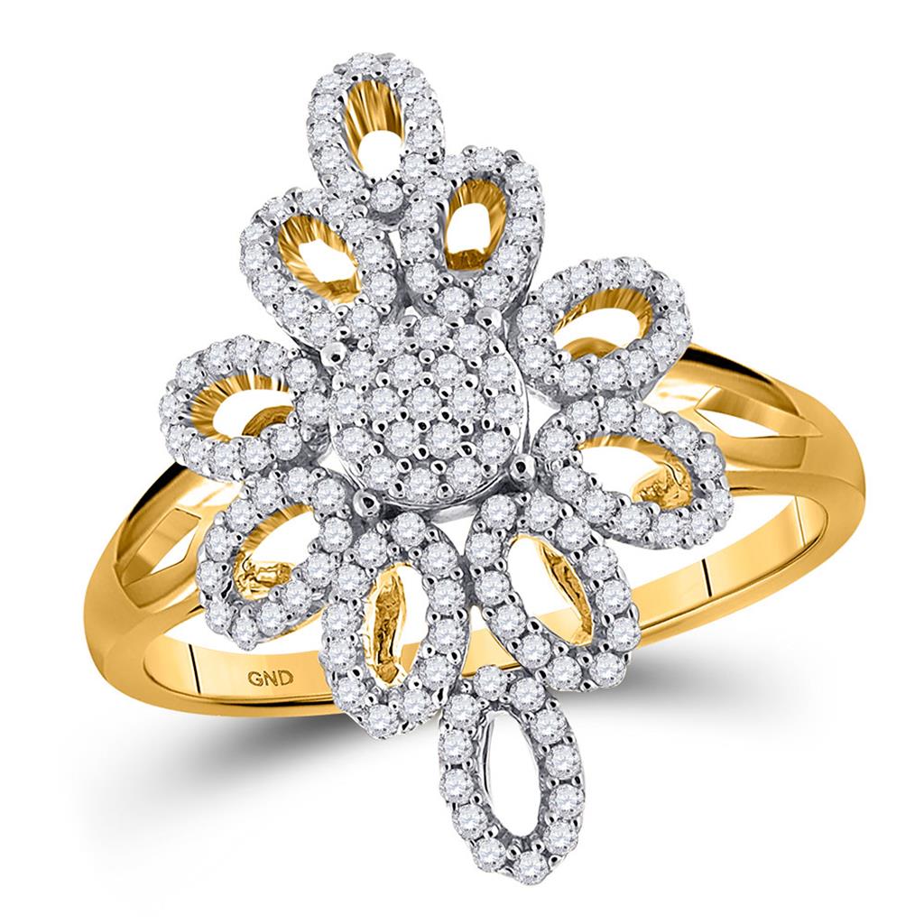10k Yellow Gold Round Diamond Wide Fashion Ring 1/3 Cttw