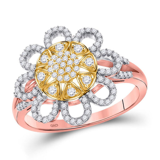 10k Rose Gold Round Diamond Flower Floral Cluster Ring 1/3 Cttw