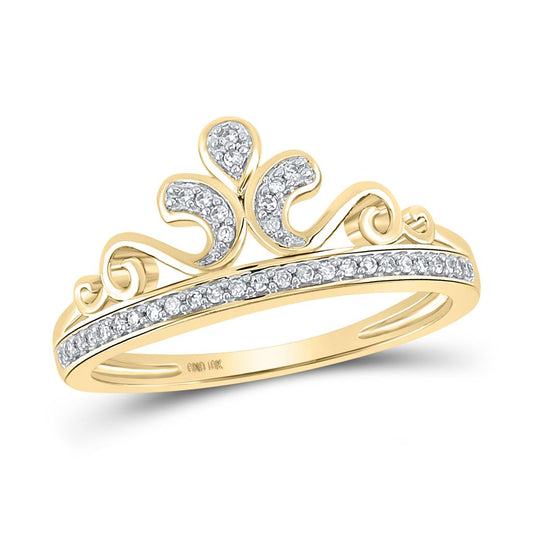 10k Yellow Gold Round Diamond Crown Tiara Band Ring 1/10 Cttw