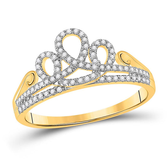 10k Yellow Gold Round Diamond Crown Tiara Fashion Ring 1/5 Cttw