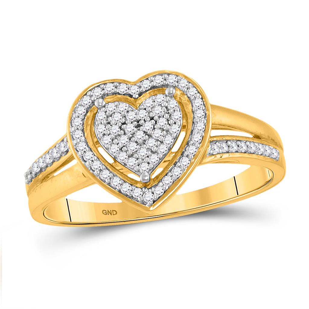 10k Yellow Gold Round Diamond Heart Ring 1/5 Cttw