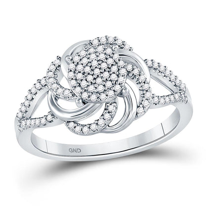 14kt White Gold Round Diamond Flower Petals Cluster Ring 1/4 Cttw