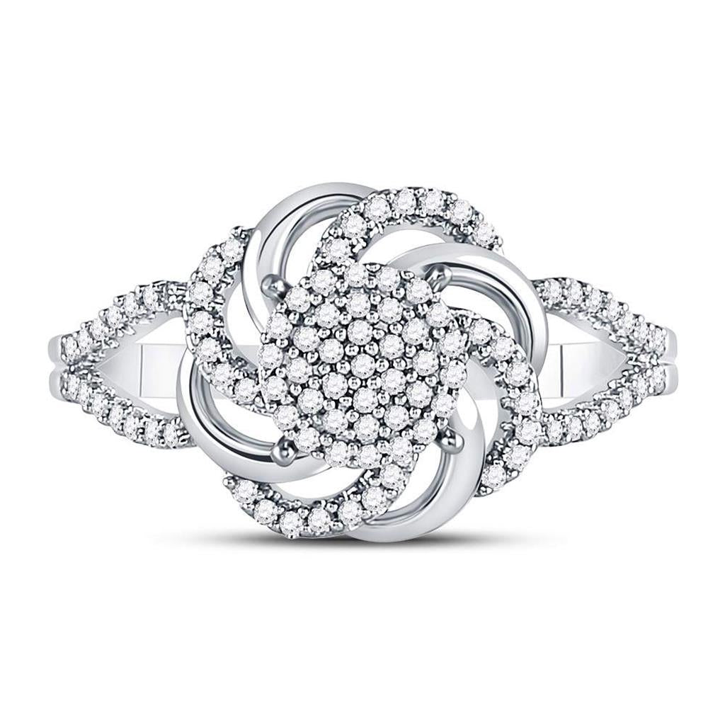 14kt White Gold Round Diamond Flower Petals Cluster Ring 1/4 Cttw