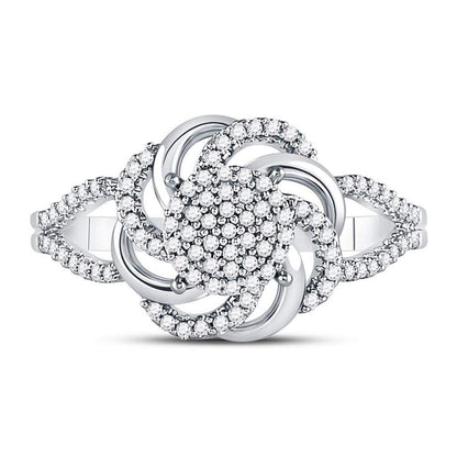 14kt White Gold Round Diamond Flower Petals Cluster Ring 1/4 Cttw