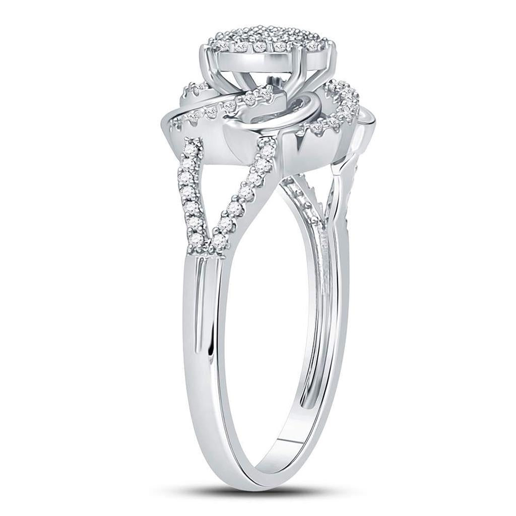 14kt White Gold Round Diamond Flower Petals Cluster Ring 1/4 Cttw