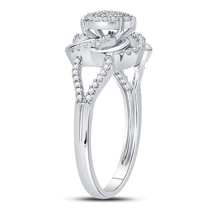 14kt White Gold Round Diamond Flower Petals Cluster Ring 1/4 Cttw