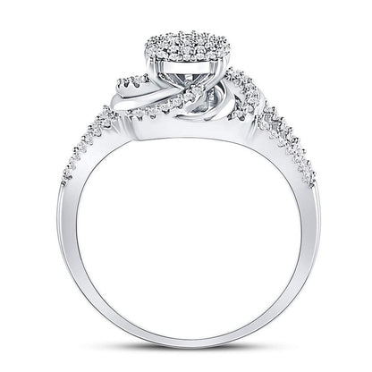 14kt White Gold Round Diamond Flower Petals Cluster Ring 1/4 Cttw