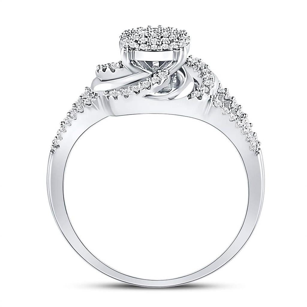14kt White Gold Round Diamond Flower Petals Cluster Ring 1/4 Cttw