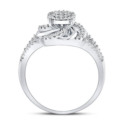 14kt White Gold Round Diamond Flower Petals Cluster Ring 1/4 Cttw