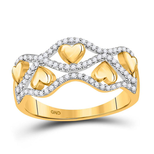 10k Yellow Gold Round Diamond Heart Band Ring 1/5 Cttw