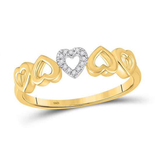 10k Yellow Gold Round Diamond Alternating Heart Band Ring .03 Cttw