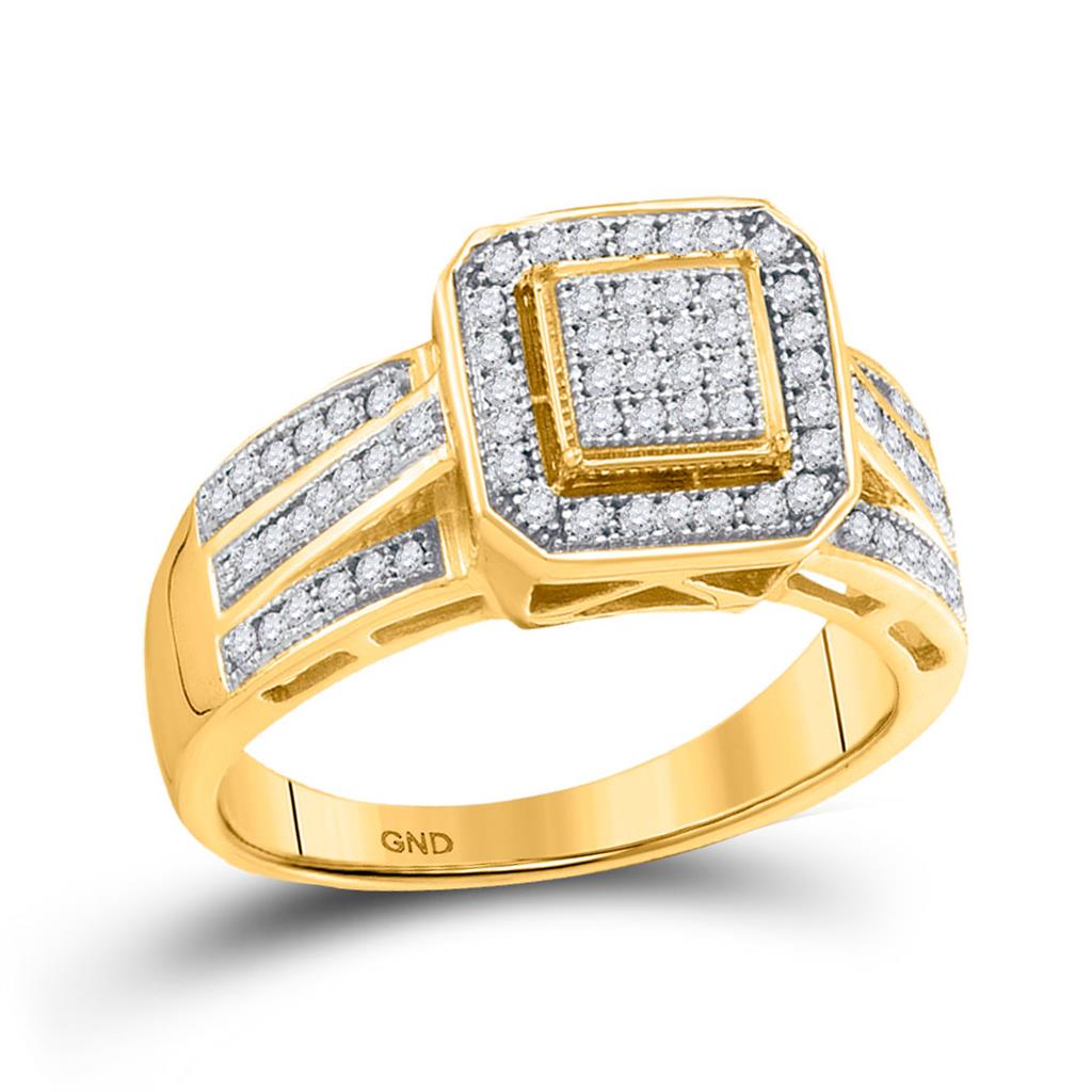 10k Yellow Gold Round Diamond Square Frame Cluster Ring 1/4 Cttw