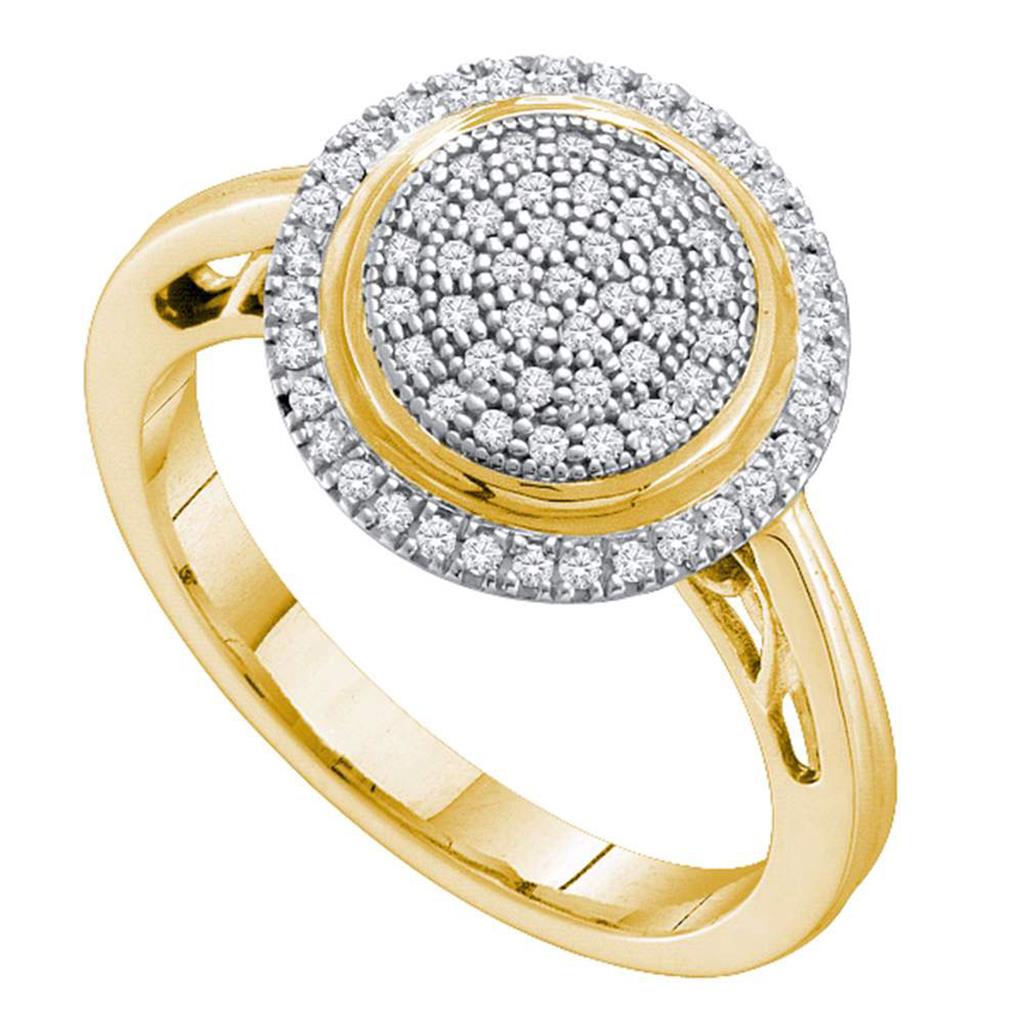 10k Yellow Gold Round Diamond Concentrict Circle Cluster Ring 1/4 Cttw