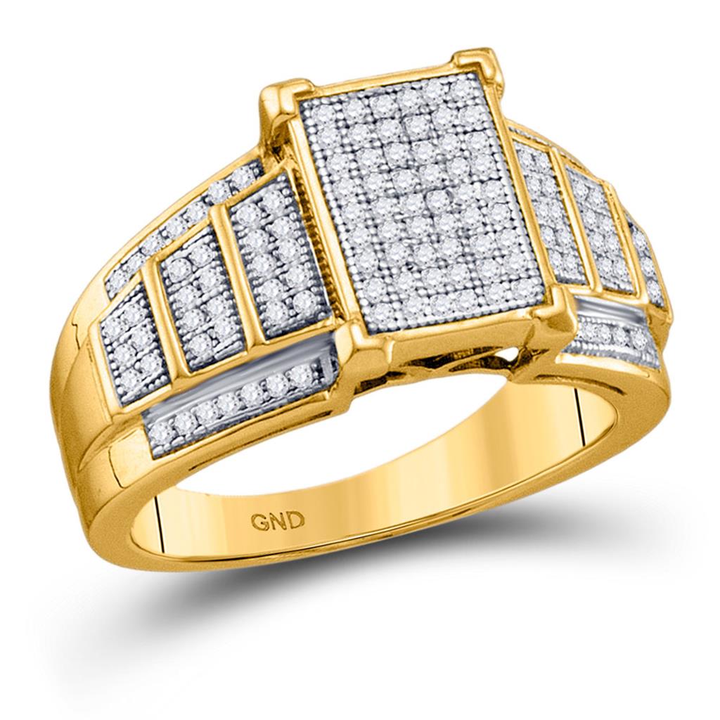 10k Yellow Gold Round Diamond Rectangle Cluster Ring 1/3 Cttw