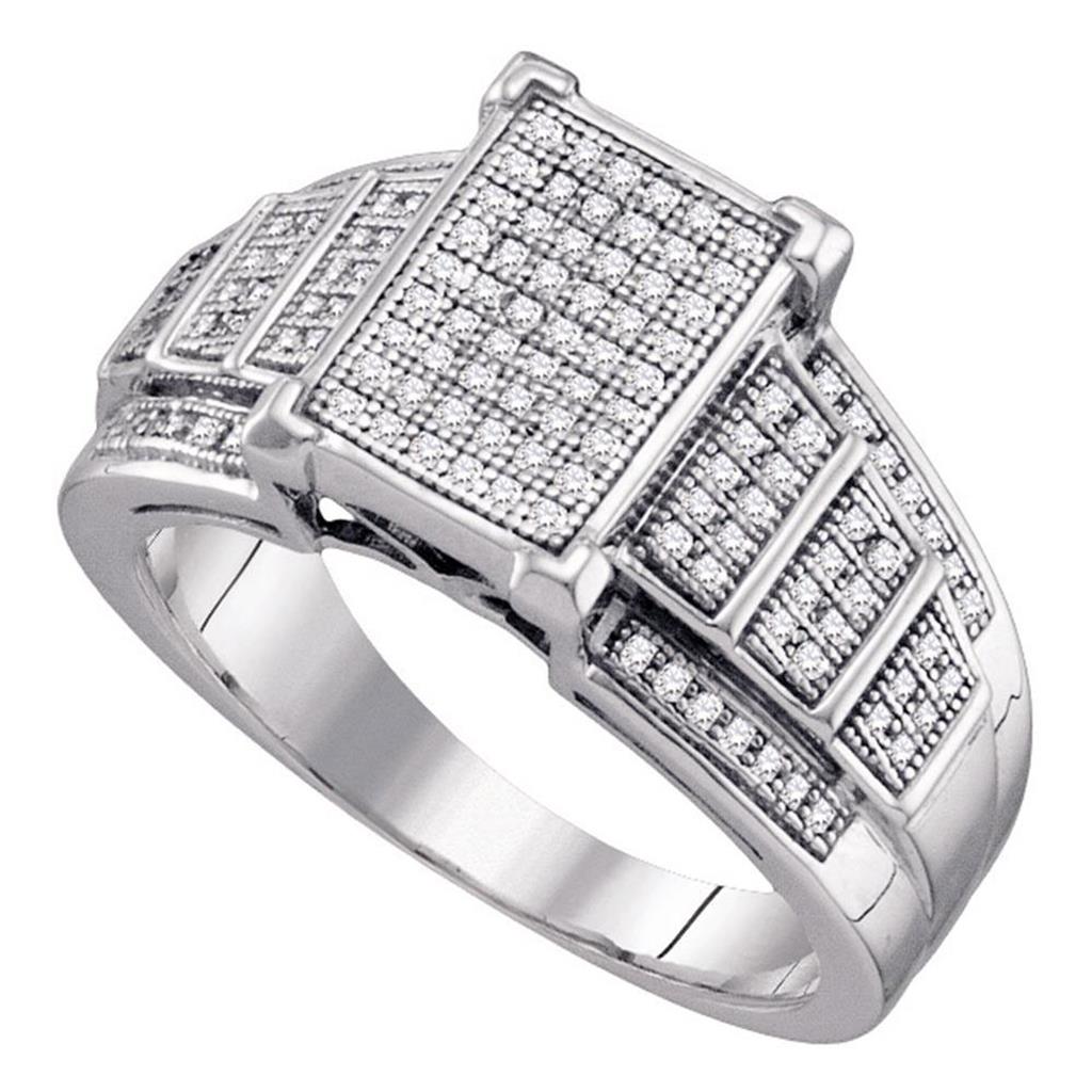 14k White Gold Round Diamond Cluster Bridal Engagement Ring 1/3 Cttw