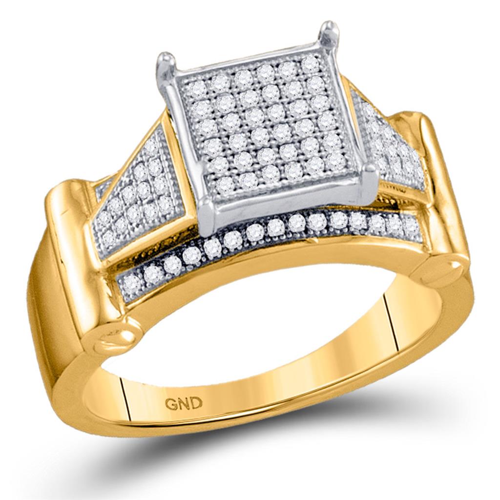10k Yellow Gold Round Diamond Elevated Square Cluster Ring 1/4 Cttw